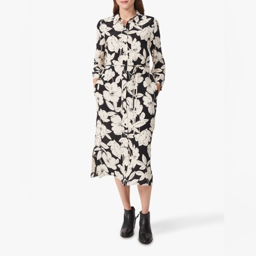 New Hobbs London Chiara Floral Shirt Dress, Cream/Black 10